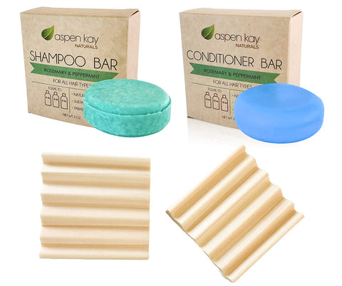 Rosemary and Mint Shampoo & Conditioner Set  with Mini Soap Dish